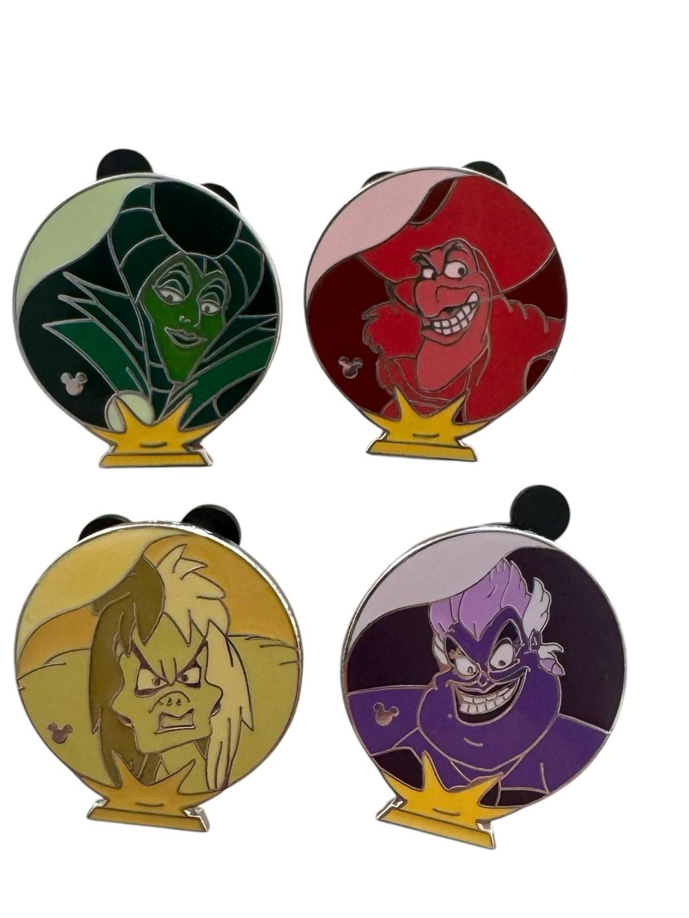Disney Pins Set of 4 Maleficent Jafar Ursula Cruella De Vil Crystal Ball